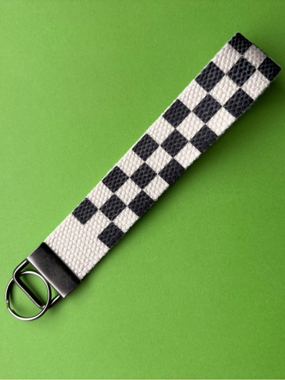 Hand made Black & White Checkered Wrist Key Strap